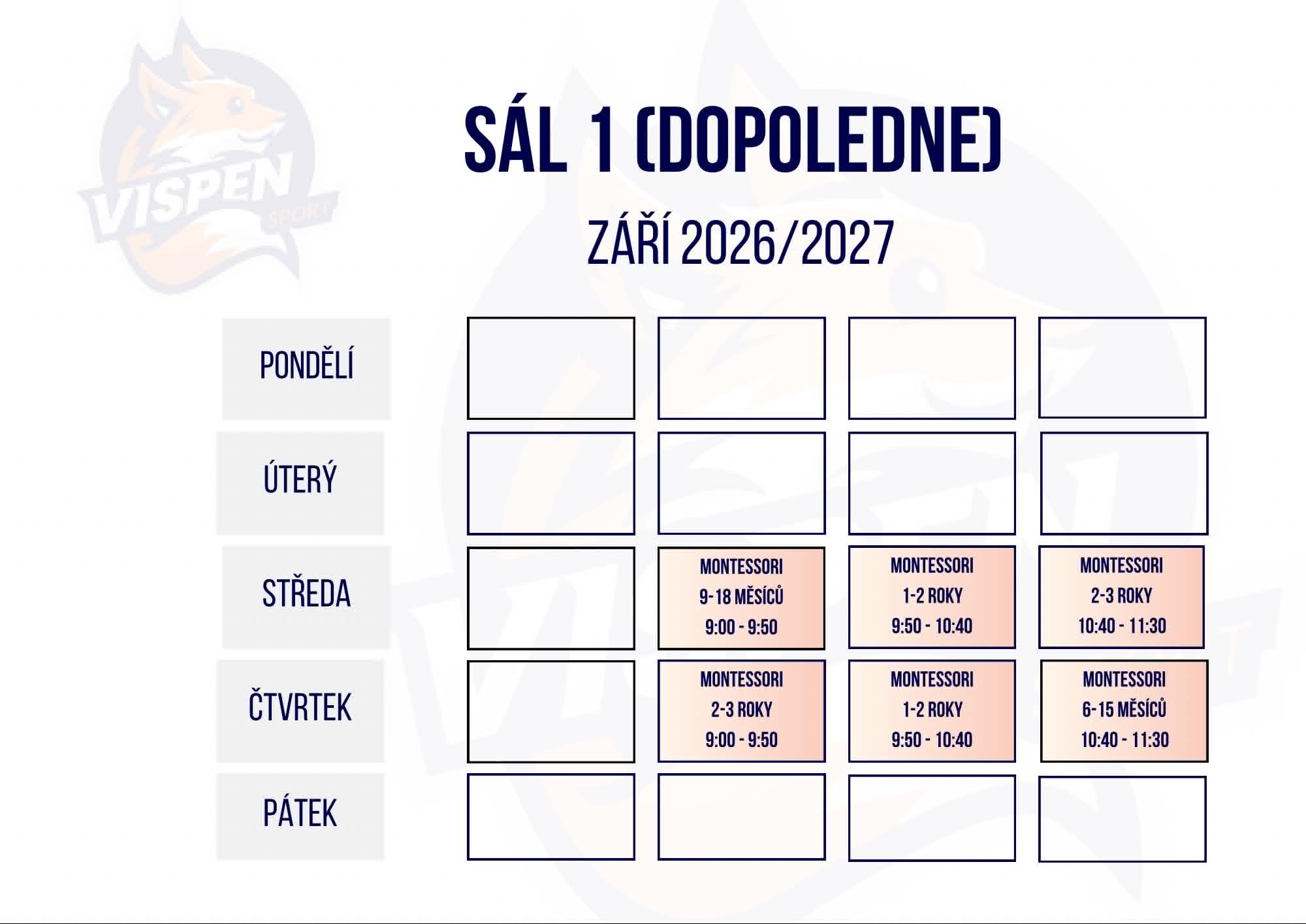 Rozvrh Sál 1 dopoledne - září 2026/2027
